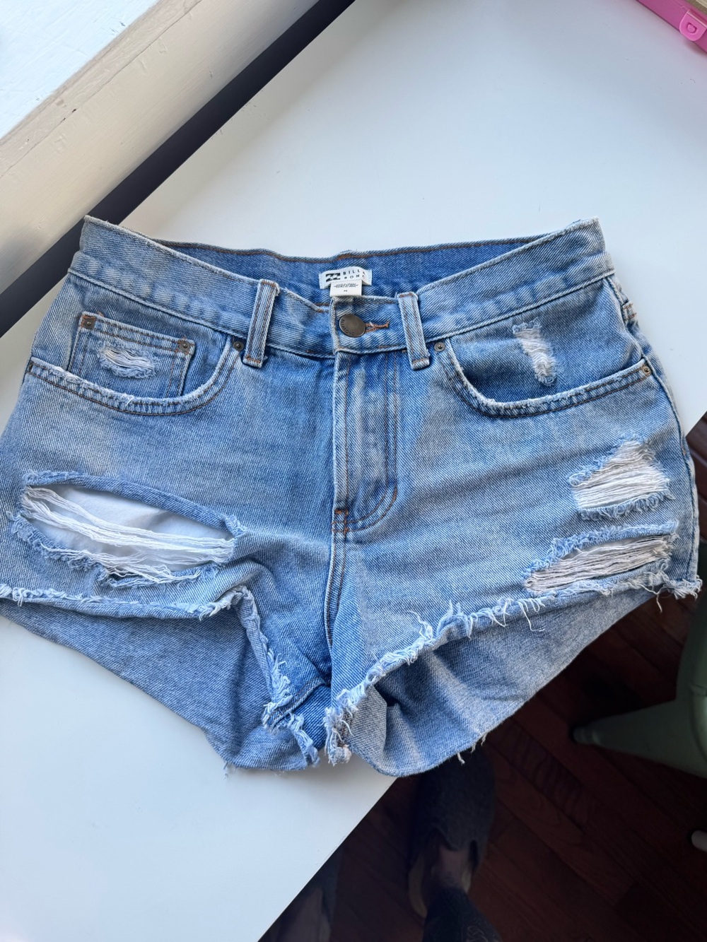 Billabong Light Blue Distressed Denim Cutoff Shorts